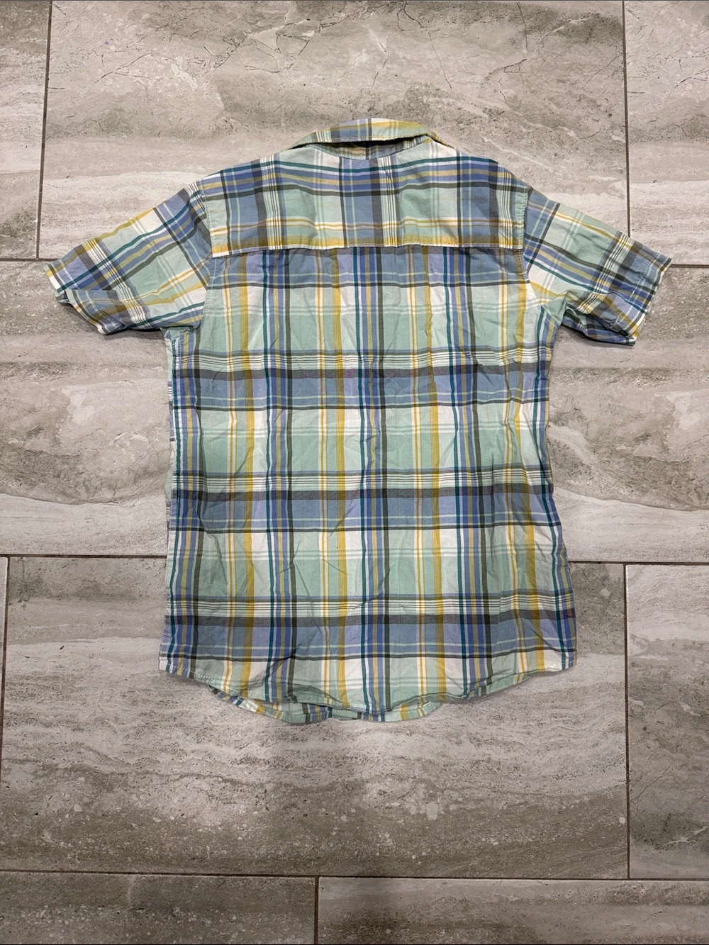 Carter's Plaid Short-Sleeve Button-Down Shirt - Blue, Green, Yellow